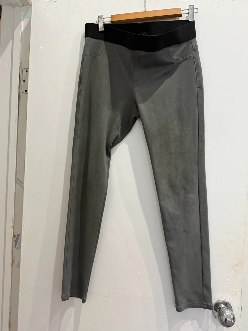 Karen Kane Gray Faux-Suede Leggings with Black Waistband